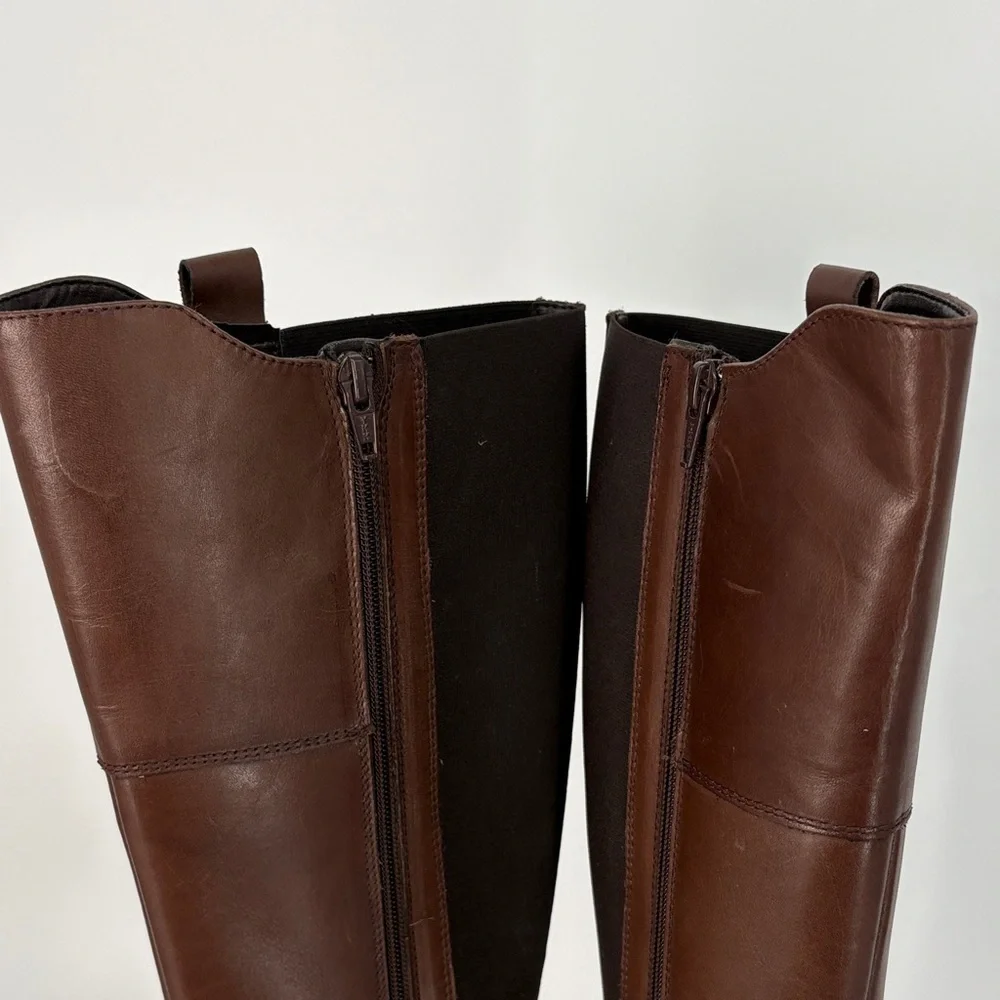 🐈‍⬛ Gillio Brown leather riding boots with elastic panels Boots